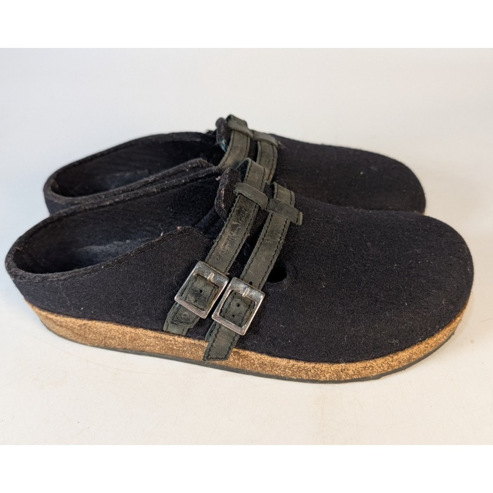 Haflinger Haley Clogs Black Wool Felt Buckle Slip On Shoe Womens 41 / 10
